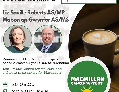 poster - bore coffi gyda liz saville roberts a mabon ap gwynfor